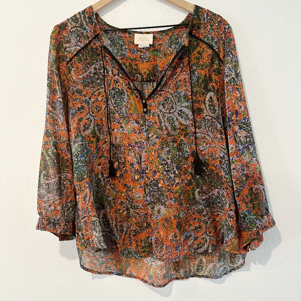 Anthropologie Edme & Esyllte Boho Tassel Sheer Top |R6